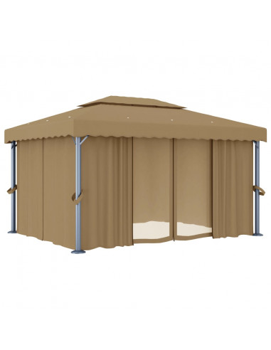 Gazebo con Tende 4x3 cm Grigio Talpa in Alluminio