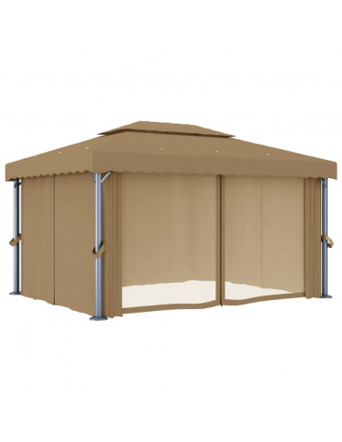 Gazebo con Tende 4x3 cm Grigio Talpa in Alluminio
