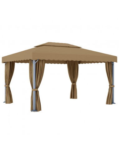 Gazebo con Tende 4x3 cm Grigio Talpa in Alluminio