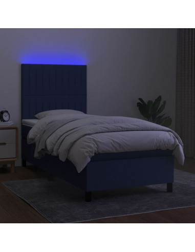 Letto a Molle con Materasso e LED Blu 100x200cm in Tessuto