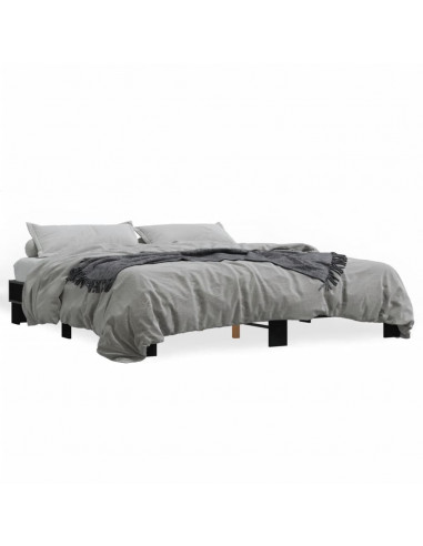 Giroletto Nero 160x200 cm in Legno Multistrato e Metallo