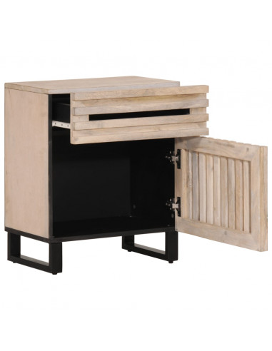 Comodino Bianco 50x34x60 cm in Legno Massello di Mango