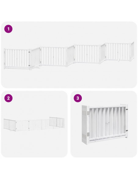 Cancello Cani Porta Pieghevole Bianco 12 Pannelli 640 cm Pioppo