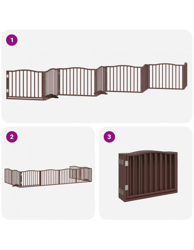 Cancello Cani Porta Pieghevole Marrone 8 Pannelli 640cm Pioppo