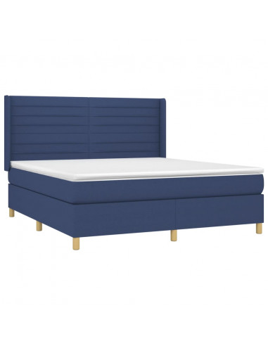 Letto a Molle con Materasso e LED Blu 160x200 cm in Tessuto