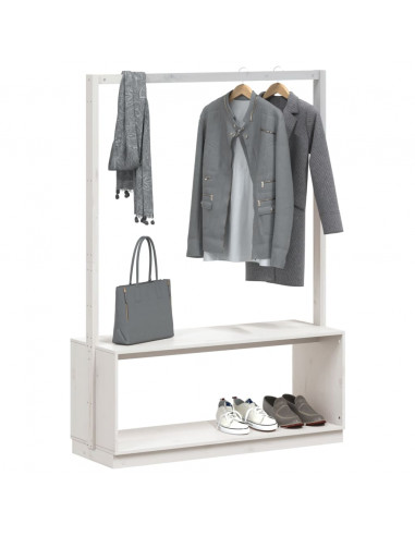 Appendiabiti Porta Scarpe Bianco 113x40x157,5 cm Massello Pino