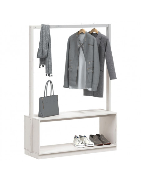 Appendiabiti Porta Scarpe Bianco 113x40x157,5 cm Massello Pino