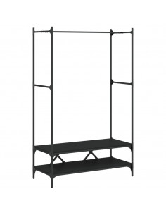 Appendiabiti con Scaffali Nero in Legno Multistrato 2