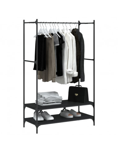 Appendiabiti con Scaffali Nero in Legno Multistrato