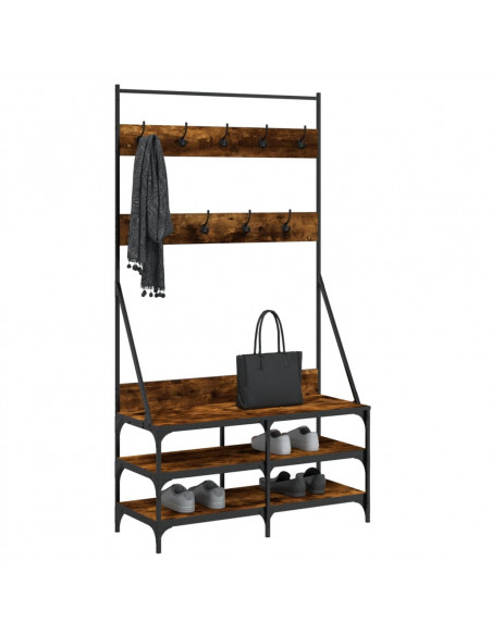 Appendiabiti con Porta Scarpe Rovere Fumo 100x40x184 cm