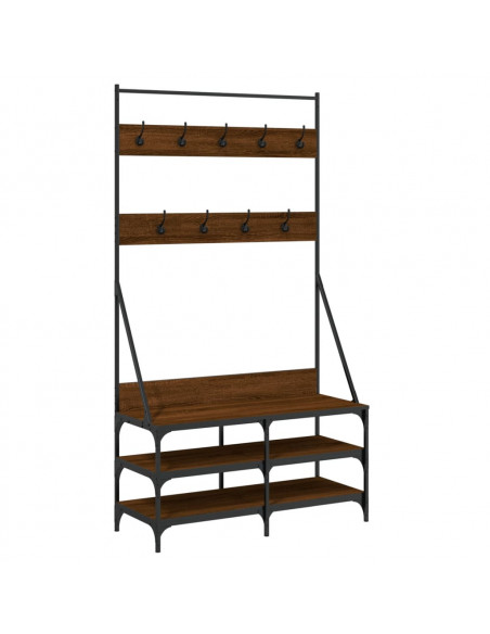 Appendiabiti con Porta Scarpe Rovere Marrone 100x40x184 cm