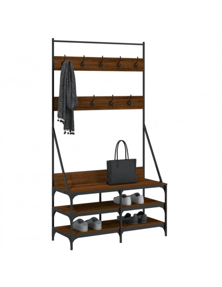 Appendiabiti con Porta Scarpe Rovere Marrone 100x40x184 cm