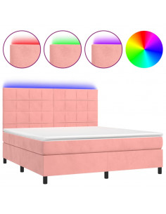 Letto a Molle con Materasso e LED Rosa 160x200 cm in Velluto 2