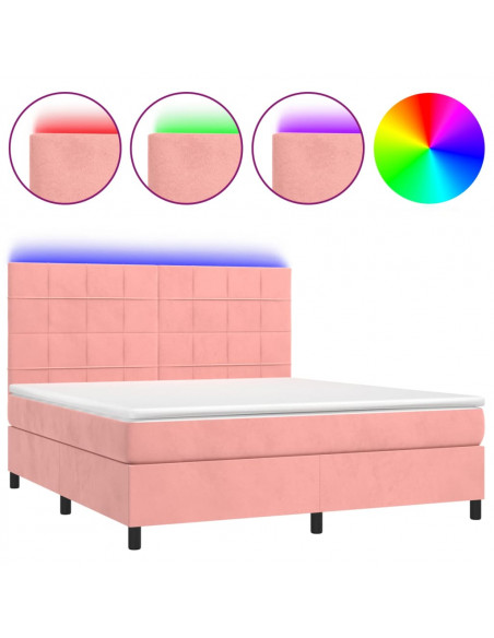Letto a Molle con Materasso e LED Rosa 160x200 cm in Velluto