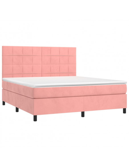 Letto a Molle con Materasso e LED Rosa 160x200 cm in Velluto