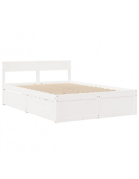 Giroletto con Cassetti Bianco 135x190 cm Legno Massello di Pino