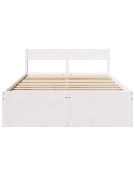 Giroletto con Cassetti Bianco 135x190 cm Legno Massello di Pino