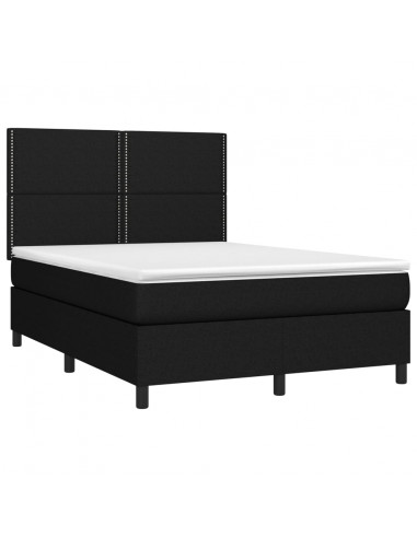 Letto a Molle con Materasso e LED Nero 140x190 cm in Tessuto