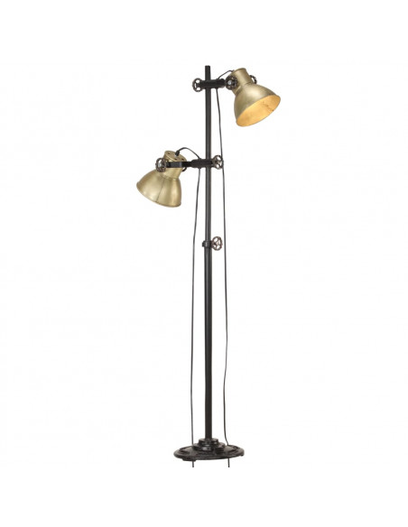 Lampada da Pavimento con 2 Paralumi Ottone E27 in Ghisa