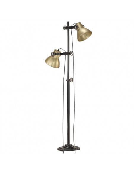 Lampada da Pavimento con 2 Paralumi Ottone E27 in Ghisa