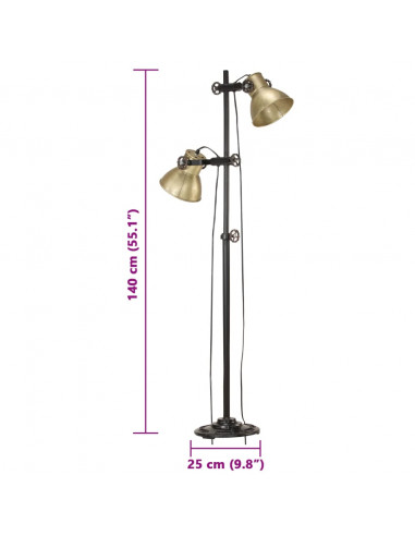 Lampada da Pavimento con 2 Paralumi Ottone E27 in Ghisa