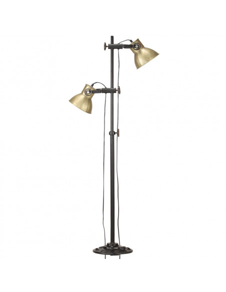 Lampada da Pavimento con 2 Paralumi Ottone E27 in Ghisa