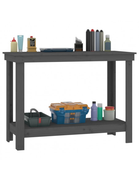 Banco da Lavoro Grigio 110x50x80 cm in Legno Massello di Pino