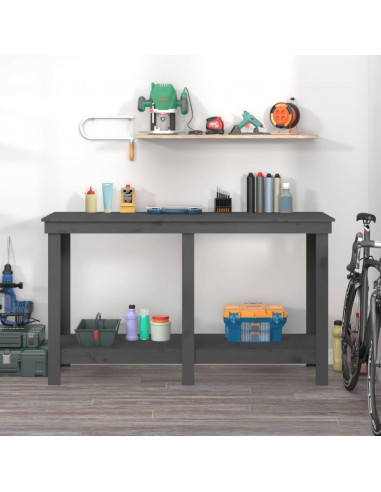 Banco da Lavoro Grigio 140x50x80 cm in Legno Massello di Pino
