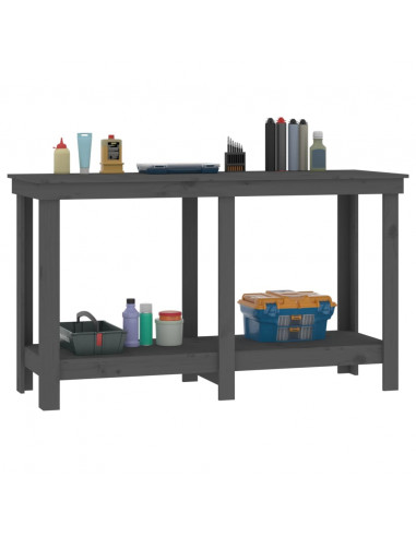 Banco da Lavoro Grigio 140x50x80 cm in Legno Massello di Pino