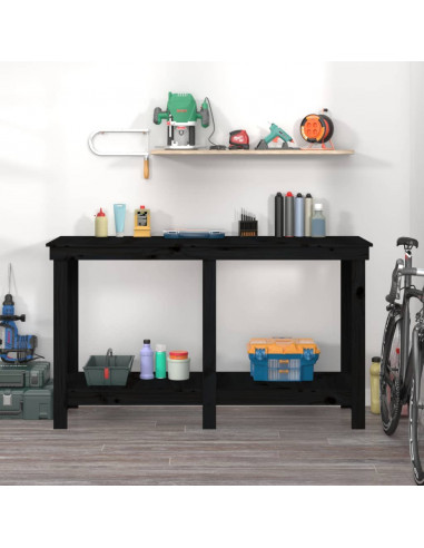 Banco da Lavoro Nero 140x50x80 cm in Legno Massello di Pino