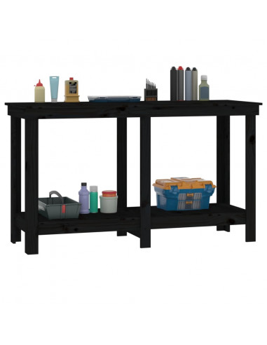 Banco da Lavoro Nero 140x50x80 cm in Legno Massello di Pino