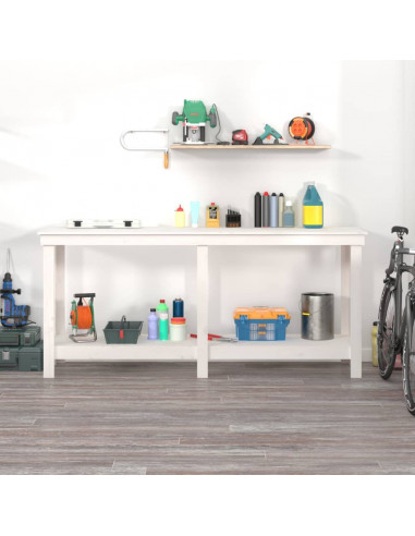 Banco da Lavoro Bianco 180x50x80 cm in Legno Massello di Pino
