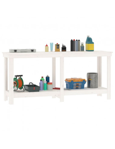 Banco da Lavoro Bianco 180x50x80 cm in Legno Massello di Pino
