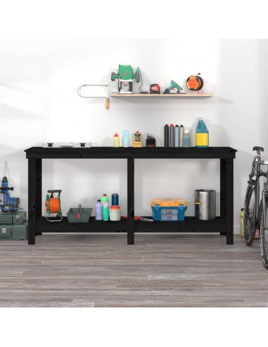 Banco da Lavoro Nero 180x50x80 cm in Legno Massello di Pino