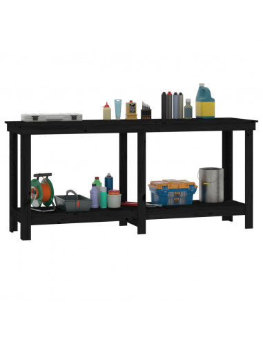 Banco da Lavoro Nero 180x50x80 cm in Legno Massello di Pino