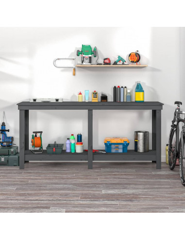 Banco da Lavoro Grigio 180x50x80 cm in Legno Massello di Pino