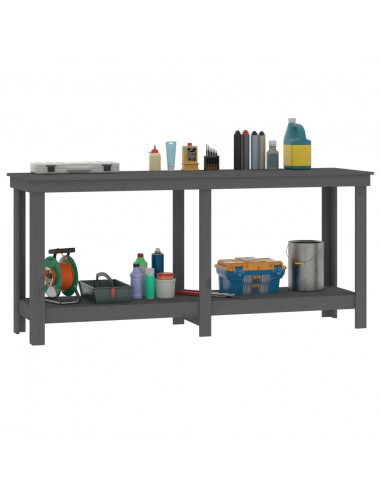 Banco da Lavoro Grigio 180x50x80 cm in Legno Massello di Pino