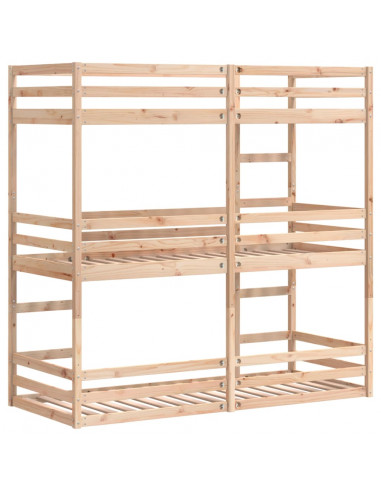 Letto a Castello Triplo 80x200 cm in Legno Massello di Pino