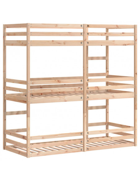 Letto a Castello Triplo 80x200 cm in Legno Massello di Pino