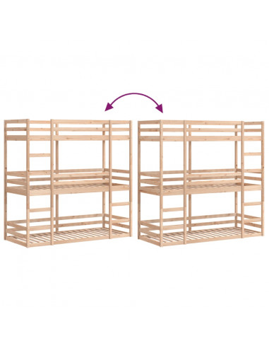 Letto a Castello Triplo 80x200 cm in Legno Massello di Pino