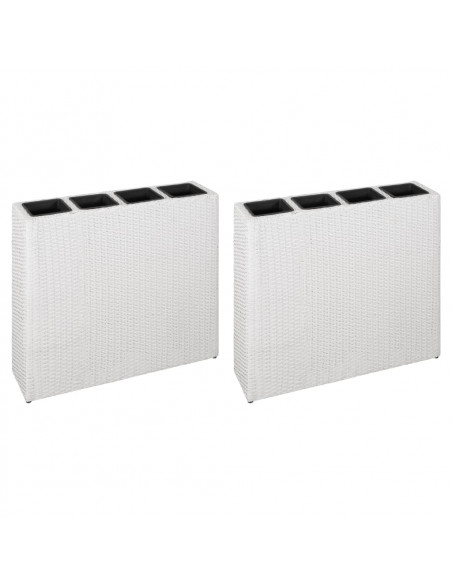 Letti Rialzati da Giardino con 4 Vasi 2 pz in Polyrattan Bianco