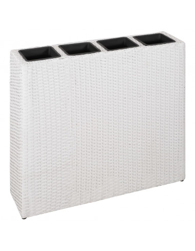 Letti Rialzati da Giardino con 4 Vasi 2 pz in Polyrattan Bianco