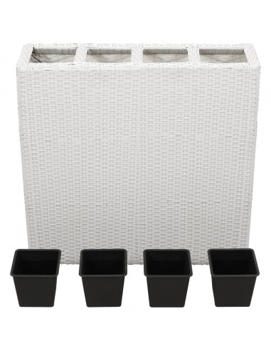 Letti Rialzati da Giardino con 4 Vasi 2 pz in Polyrattan Bianco