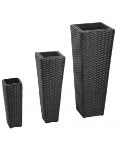 Letti Rialzati da Giardino 3 pz in Polyrattan Nero 2