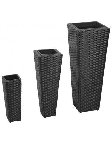 Letti Rialzati da Giardino 3 pz in Polyrattan Nero