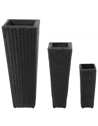 Letti Rialzati da Giardino 3 pz in Polyrattan Nero