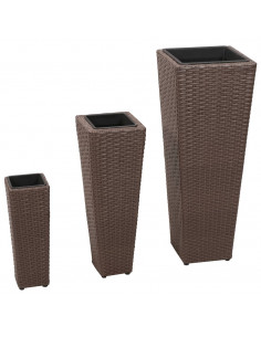 Letti Rialzati da Giardino 3 pz in Polyrattan Marrone 2