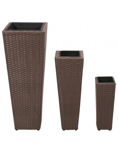 Letti Rialzati da Giardino 3 pz in Polyrattan Marrone