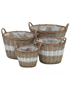 Letti Rialzati da Giardino 4 pz in Vimini e Rivestimento in PE 2