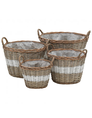 Letti Rialzati da Giardino 4 pz in Vimini e Rivestimento in PE